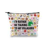 ACNH Gift Sac de rangement zippé pour amoureux de jeux vidéo avec inscription « I'd Rather Be Talking to My Villagers », My Villagers Bag Eu, Trousse à cosmétiques avec impression