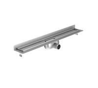 Aco ShowerDrain C caniveau de douche en inox avec flasque murale sans grille, 70mm de large, siphon de 50mm, profondeur d'encastrement 92mm avec sortie latérale. 2131394