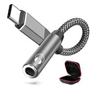 ACOCOBUY Adapateur USB C Jack 3.5 Nylon Tressé Adaptateur USB C vers Jack 3,5mm DAC pour iPhone 16 15 pour Samsung A35/A55/S24/S23 FE/S22/S21/Z Flip5 pour OnePlus 12 POCO X6 Pro pour Pixel 9/8/7a Gris