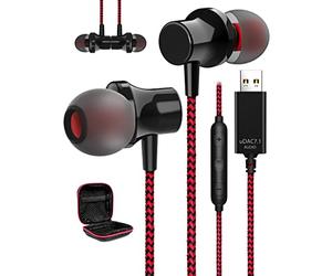 ACOCOBUY Casques USB PC Filaire Casque Jeu Type A Intra-Auriculaire pour PC | USB Ecouteur avec Microphone Anti-Bruit Magnétique Écouteur Gamer pour dell/pour hp Ordinateur Portable pour Bureau Jeux
