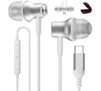 ACOCOBUY Ecouteurs USB C pour Samsung A16 A56 A35 A36 S25 S24 S23 Écouteur USB Type C Filaire Casque Intra Auriculaire Magnétique avec Micro pour iPhone 16e 16 15 Pixel 9/8a POCO X7 Pro Blanc Argent