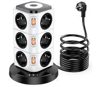 Acodot Multiprise Electrique, 12 Compartiments Multiprise avec USB, Multi Prise de Protection Contre Les Surtensions Tower avec 4 Interrupteurs, Veilleuse Design Originale et USB-A, USB-C Câble 3M