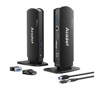 Acodot Station d’Accueil USB 3.0 Double écran (HDMI/DVI/VGA) - 6× USB 3.0, Gigabit Ethernet, Audio - Dock Universel pour PC Portable - 2560×1440/1080p - Adaptateurs DVI-HDMI & DVI-VGA