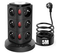 Acodot Tour Multiprise avec Interrupteur Individuel, Multi Prise électrique Prise Parafoudre et Surtension avec 4 Interrupteurs, Veilleuse Design Originale et USB-A, USB-C Multiprise Rallonge 5M Câble