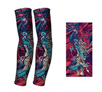 ACOGEDO 1 Paire de Manchons de Tatouage Temporaires, Manchons de Bras de Protection Solaire, de Bras de Protection Solaire sans Couture pour le Cyclisme en Plein Air, Course à Pied ou Style (Gardien)