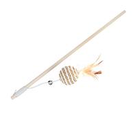 ACOGEDO Bâton de Tige de Jouet en Bois pour Chat avec Plumes Rondes, Jouets Interactifs pour Chaton avec Petit H élastique