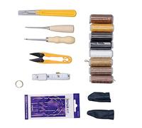 ACOGEDO Ensemble Complet d'outils de Fabrication du Cuir avec Fils de Cire, Poinçon, Ciseaux et Ruban à Mesurer pour les Projets de Bricolage