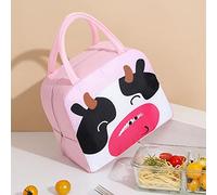 ACOGEDO Joli Sac à Déjeuner isolé Thermique avec un Design de Dessin animé de Grande capacité, Facile à Transporter (vache rose)