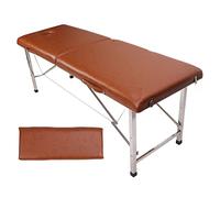 ACOGEDO Table de Massage Pliable avec Cuir PU Confortable et Support en Acier Inoxydable Robuste pour la Maison, Le Salon et l'utilisation du Spa - Brun Clair