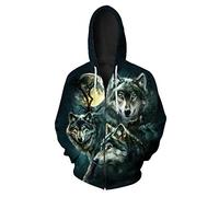 Acoiseny Sweat à Capuche zippé 3D pour Hommes, Impression de Loups de Streetwear de Loup LA3133 S