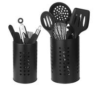 ACOMTUO 2 Pièces Porte-Couverts en Acier Inoxydable Noir,Range Ustensiles 2 Tailles,Pot Ustensiles Cuisine Noir,Pot Ustensile Rond pour Couteau pour Fourchette Baguettes Cuillère