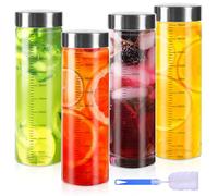 ACOMTUO 4 Pièces Bouteilles en Verre 500 ML avec Couvercle Inoxydable, Avec Brosse à Tasse, Bouteille en Verre RéUtilisable, Graduées, Hermétiques, pour Jus, Boissons Chaudes