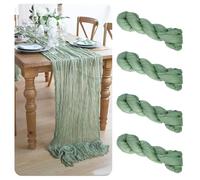 ACOMTUO 4 Pièces Chemins de Table en étamine en Vert Sauge,90 x 300cm Chemins de Table en étamine Vert Sauge,Boho Gaze Etamine à Fromage pour Décoration de Table de Mariage