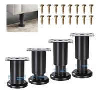 ACOMTUO 4pcs Pied de Meuble Reglable, Pied de Table Reglable Noir, 8-12cm Reglables Pieds de Meuble, Pieds de Meuble pour Canapé, Lit, Armoire, Table, avec Vis, Hauteur Réglables