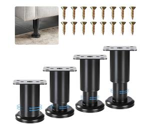 ACOMTUO 4pcs Pied de Meuble Reglable, Pied de Table Reglable Noir, 8-12cm Reglables Pieds de Meuble, Pieds de Meuble pour Canapé, Lit, Armoire, Table, avec Vis, Hauteur Réglables