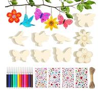 ACOMTUO 62 Pcs DIY Loisirs Créatifs pour Enfants, Kit de Bricolage en Bois à Peindre Papillon, Fleur, Oiseau, Kits de Bricolage pour Enfants pour Anniversaire d'Enfant, Petit Cadeau, Bricolage
