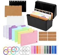 ACOMTUO Boîte à Fiches, avec 150 pièces 6 Index de Couleur, 100 notes à Lignes Horizontales, 15 Onglets, 6 étiquettes Autocollantes en Bois, 8 Anneaux, 1 Bloc-Notes, 6 Anneaux Métalliques