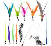 ACOMTUO Lot de 12 Jouets interactifs pour Chat, avec 2 Jouets rétractables de Rechange et 10 Jouets en Plumes avec clochettes.