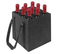 ACOMTUO Sac à Bouteilles 9 Compartiments, Sac Bouteille avec Poignées, Réutilisable Porte Bouteille, Sac Porte-Bouteille de Vin Portable, pour Vin et Champagne - Noir (9 Cases)