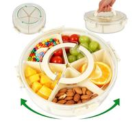 ACOMTUO Snack Box Ronde, Boite Compartiment Alimentaire, Boîte à Goûter avec 5 Compartiments, Plateau de Service Divisé avec Couvercle et Poignée, Dia 26.5cm (Rond)