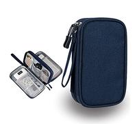ACONDE Organisateur de sac électronique, étui de câble, étui de câble universel double couche, accessoires électroniques, pour téléphone portable, chargeur, banque d'alimentation, Bleu, 21 × 12.5 × 6