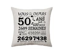 Aconesong Cadeau pour 50e Anniversaire Maman Papa Grand père et Grand mère Cadeau 50ème d’Anniversaire Décorations Souvenirs Housse de Coussin pour 50e Anniversaire 50 Ans Coussin (50)