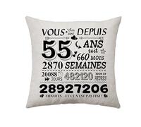Aconesong Coussin Décoratif Housse de Coussin 55e Anniversaire Cadeau Personnalisé Imprimée Lettre 45 x 45 cm 1 Pièce
