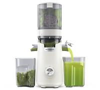 ACOQOOS Presse-agrumes pour légumes et fruits entiers, 135 mm de large, dimensions plus grandes, volume de remplissage de 1,8 l, facile à nettoyer, presse-agrumes lent avec 2 verres, presse-agrumes