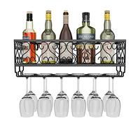 AcornFort® W-611 Porte-Verres à Champagne en métal Noir, à Suspendre au Mur, pour Verres à Pied, Support avec capacité de 50 x 20 cm pouvant contenir jusqu'à 12 Bouteilles de vin et 12 Verres à vin