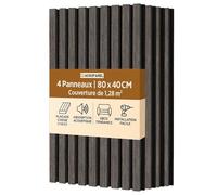 ACOUPANEL | Panneau Acoustique en Tasseaux Bois | Lot de 4 Panneaux Muraux 1,28 m² | Isolation Phonique | Placage Chêne 3 Faces | Installation Facile Mur ou Plafond (Chêne Noir)