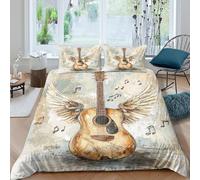 Acoustic guitar Ensemble De Literie Microfibre résistante 3 pièces 3D Effet Confortable Artistique winged design Parure de Lit avec Fermeture Éclair Douce for Chambre de garçons Single（140x200cm）