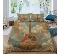Acoustic Guitar Ensemble De Literie Microfibre résistante 3 pièces 3D Effet Confortable Musical Wings Art Style Parure de Lit avec Fermeture Éclair Douce for Chambre de garçons Single（135x200cm）