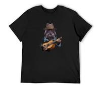 Acoustic Guitar Hippopotamus Guitar Player Safari Animal T-Shirt Black Mens Tee Unisex Shirt XXL