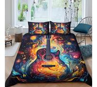 Acoustic Guitar Linge de Lit Confortable Microfibre Hypoallergique 3 pièces Vibrant Psychedelic Art Parure de Lit avec Fermeture Éclair Résistante for Chambre de Adolescents Double（200x200cm）