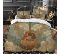 Acoustic Guitar Linge de Lit Microfibre Hypoallergique 3D Imprimée 3 Pièces Éclair Douce musical Wings Housse de Couette Super Douce Entretien Facile for Garçons Adolescents Single（135x200cm）