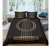 Acoustic guitar Parure de Lit Facile d'entretien Microfibre 3 Pièces 3D Imprimée Musical instrument Linge de Lit avec Fermeture Éclair Respirante for Enfants Garçons Filles Single（135x200cm）