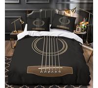 Acoustic Guitar Parure de Lit Microfibre Hypoallergique 3D Imprimé 3 Pièces Éclair Ultra Douce musical Instrument Linge de Lit Confortable Résistante for Enfants Garçons Ado Double（200x200cm）