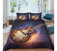Acoustic Guitar Parure de Lit Microfibre résistante 3 Pièces 3D Effet Douce Fantaisie Art Design Ensemble De Literie avec Fermeture Éclair Confortable for Enfant Double（200x200cm）