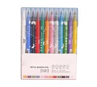 Acouto 24 Couleurs Stylos Marqueurs Métalliques - Stylos Pinceaux 2 Mm Marqueurs pour Coloriage Pointe Fine Couleur Vive Séchage Rapide pour Artistes Enfants Adultes Scrapbooking Photo Livres de (12
