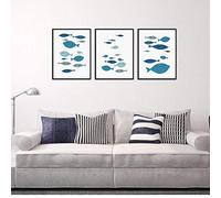 Acouto 3 Pièces Peinture d'art Mural Poissons de Bande Dessinée imprimé Décor d'image Haute Résolution 2 Si Peintures Muralespeinture sur Toilepeintures Murales sur Toileart Mural sur Toiledécor à