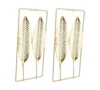Acouto Art Mural Paon doré 2 Pièces, Sculpture de Feuille en Métal, Décor Unique pour Salon et Bureau, Taille 29,5x14cm