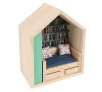 Acouto Bibliothèque Miniature Faite à la Main, Modèle de Maison en Bois avec Petits Oreillers, Mini Bibliothèque Amusante pour Décoration de Bureau, avec Une qualité Distinctive Qui Est Unique.