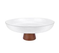 Acouto Bol Décoratif surélevé, Verre avec Socle en Bois, Rangement de Fruits élégant pour la Décoration de la Maison, Pièce Maîtresse Parfaite pour la Cuisine et la Salle à Manger