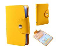Acouto Case à 24 Cartes, Portefeuille de Support de Carte en Cuir PU, étui Multi-Poche pour Hommes et Femmes, Emplacement en Plastique Souple, Ouverture de Créneaux de Conception (Yellow)