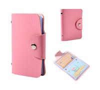 Acouto Case à 24 Cartes, Portefeuille de Support de Carte en Cuir PU, étui Multi-Poche pour Hommes et Femmes, Emplacement en Plastique Souple, Ouverture de Créneaux de Conception (Pink)
