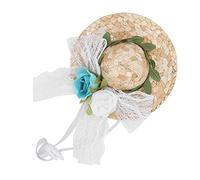 Acouto Chapeau Sombrero pour Animaux de Compagnie, Mini Chapeau de Paille avec Fleurs, Protection Solaire Respirante Réglable pour Chiens ou Chats de Petite et Moyenne Taille, (Fleurs Blanc Bleu