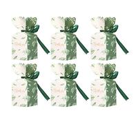 Acouto Coffret Vert, 50 Ensembles de Boîtes à Bonbons à Motif de Feuilles de Ruban de Remerciement, Cadeaux de Fête, Papier Solide pour Mariage, Anniversaire, Noël, Anniversaire, 2,0