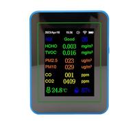 Acouto Compteur de qualité 12 Po CO2 TVOC HCHO Détection de Température et d'humidité Intérieure Alimenté par Batterie avec Affichage de l'heure Blanc + Bleu Temps Air TVOC Humidi Compteur de