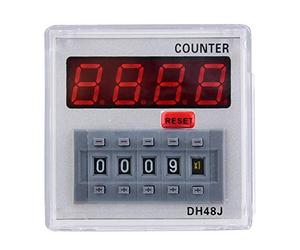 Acouto Compteur Numérique Programmable Dh48J-A, Relais temporisé, Affichage LED 1-999900, 11 Broches, Impulsions Numériques (24VAC/DC)