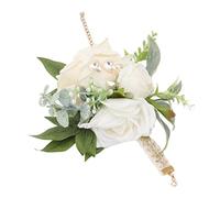Acouto Fleur de Poignet Roses Blanches Décoratives et Feuilles Vertes pour Mariée, Chaleur et Froide, Idéale pour Les Fêtes, Photographie de Mariage